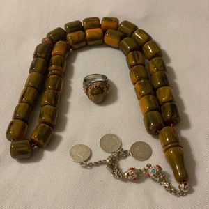 مسبحة وخاتم رجالي فضة (عين النمر)